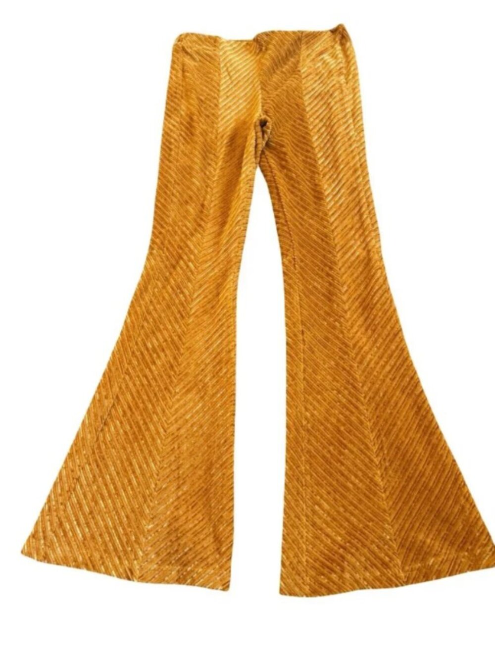Free People Gold Chevron Chenille Flare Bell Bottom Pants Leg Medium Women's NWT